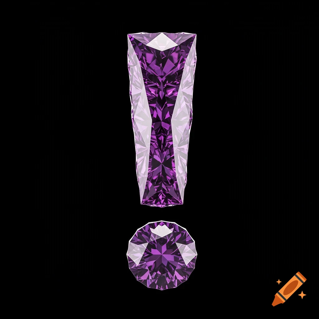 A shimmering purple diamond forms a perfectly shaped exclamation mark against a black background.