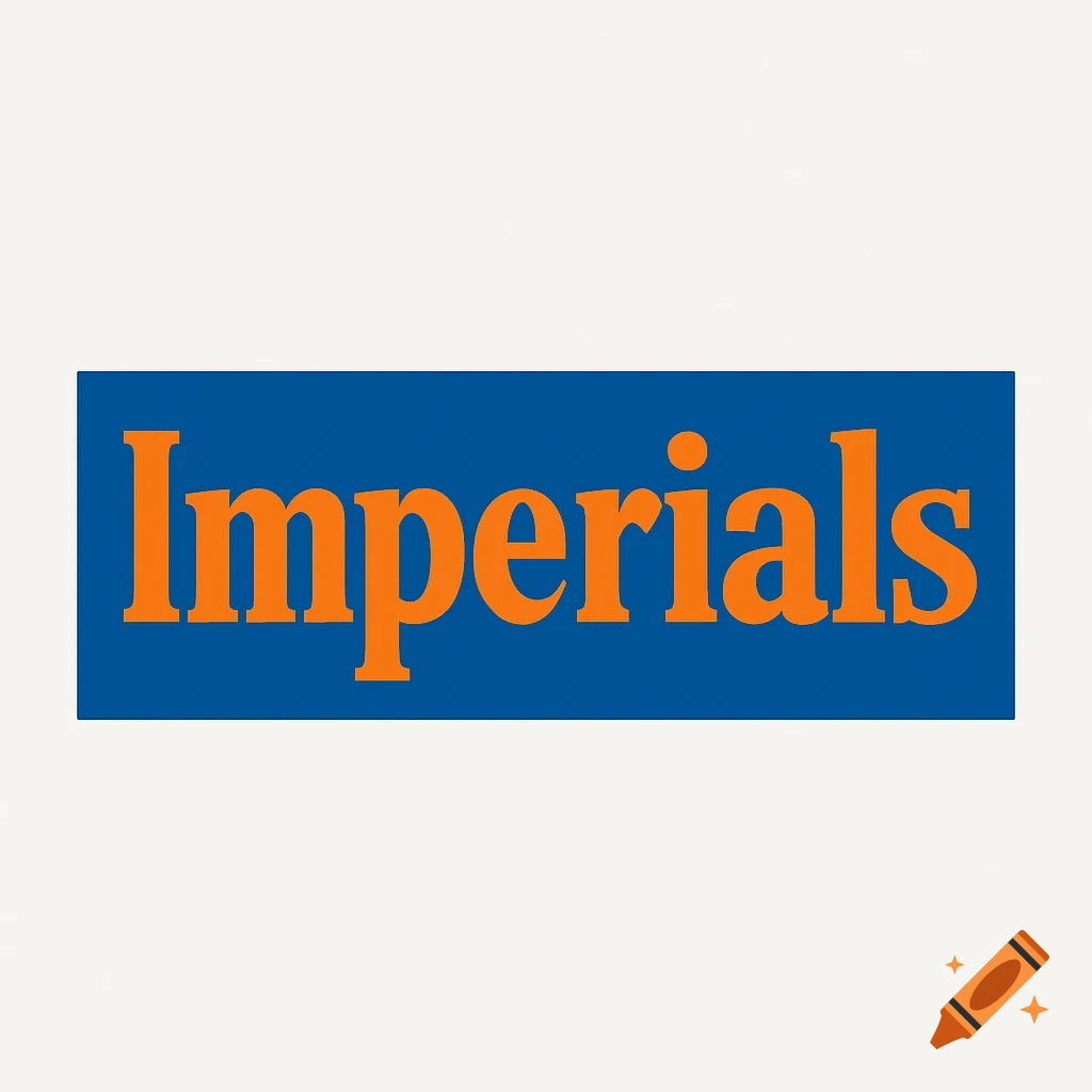 Orange text 'Imperials' on a solid blue rectangular background.