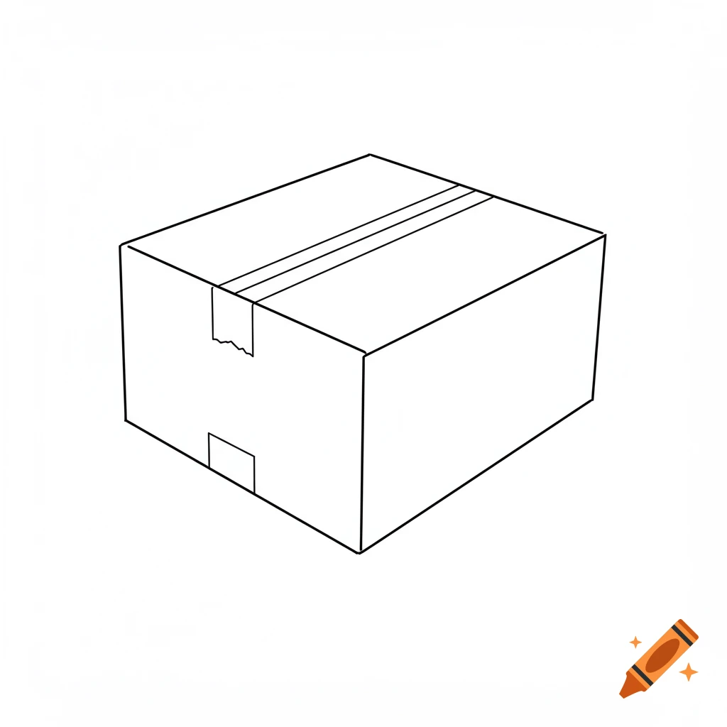 A simple black and white line drawing of a cardboard box.