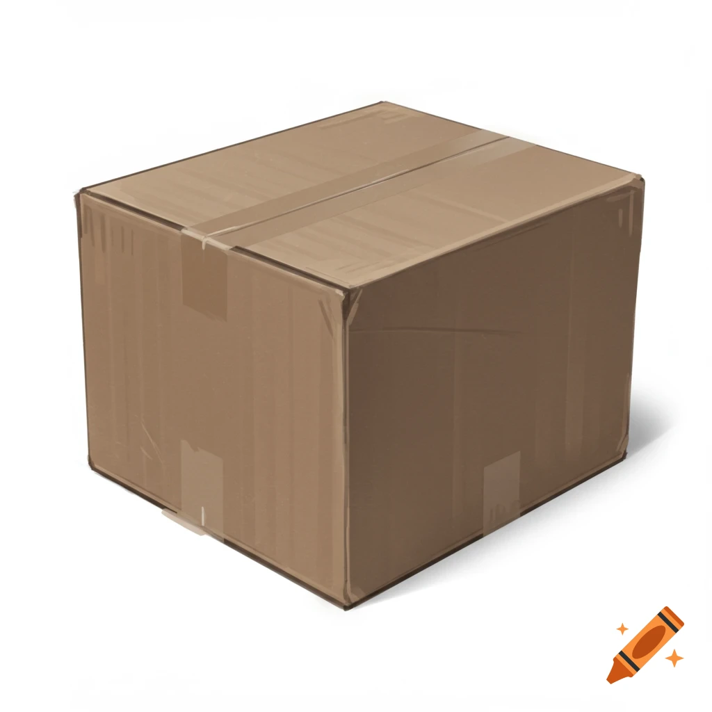 A brown cardboard box sealed with clear tape, casting a shadow on a white background.