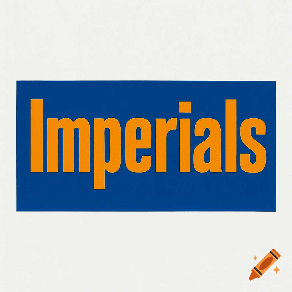 A blue rectangular block with the word Imperials in orange text.