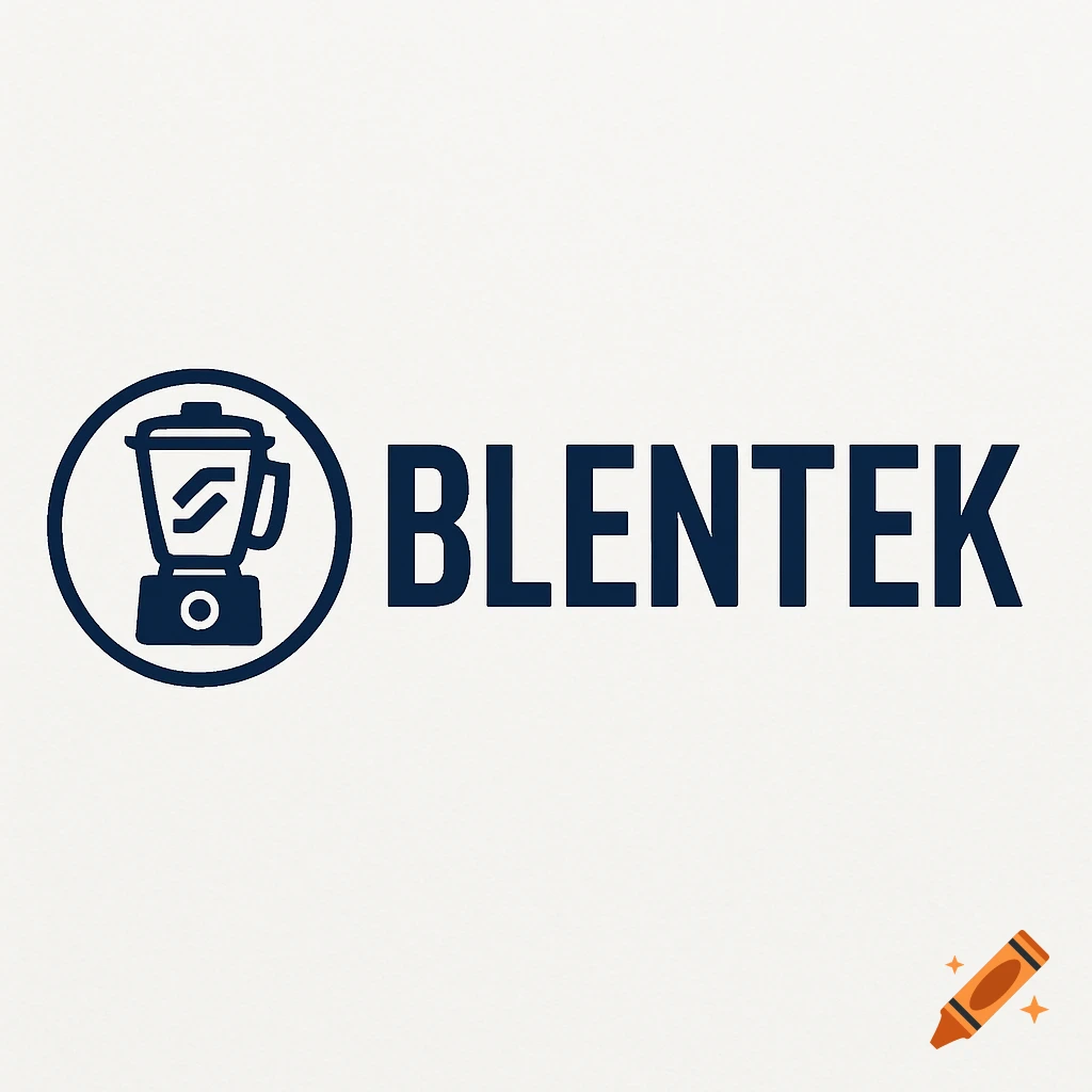 A clean navy blue logo featuring a stylized blender icon inside a circle next to the word 'BLENTEK' on a light background.