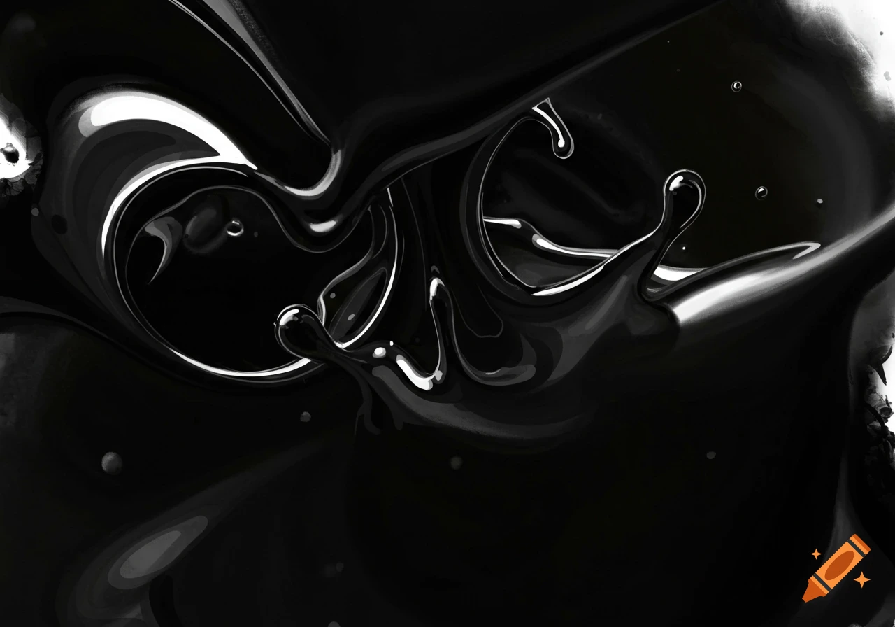 Abstract image of swirling black liquid with bright white highlights.