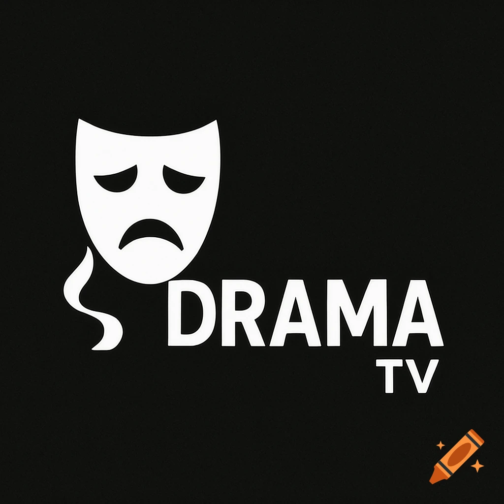 White sad theater mask logo with 'DRAMA TV' text on a black background.