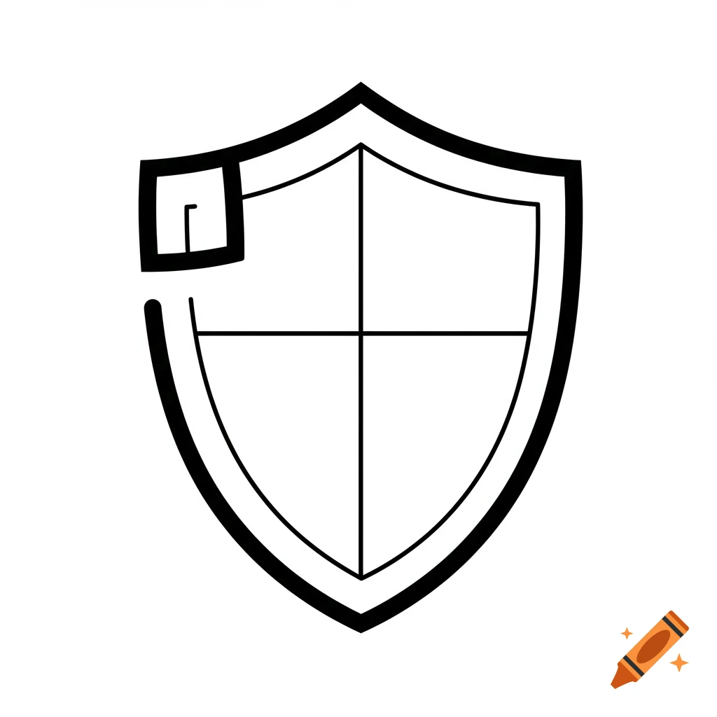 Black and white outline of a shield with a cutout in the top left corner.