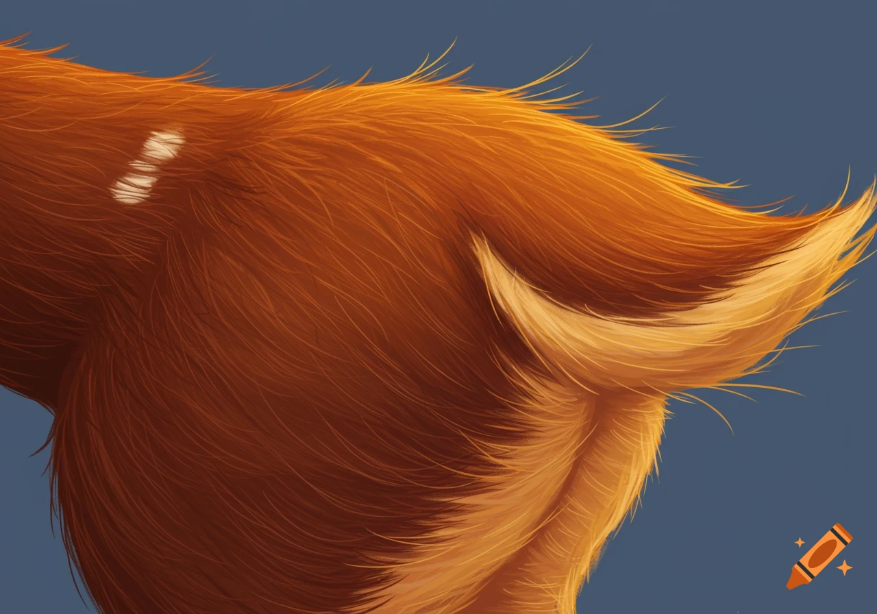 Close-up of a deer's orange-brown tail with fluffy fur against a blue background.