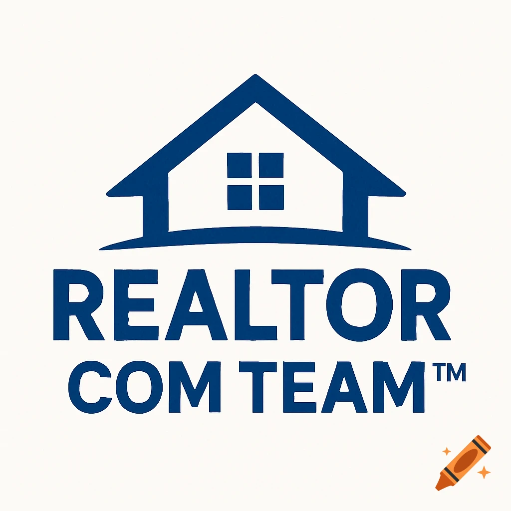 A minimalist logo with a blue house icon above the words "REALTOR COM TEAM",