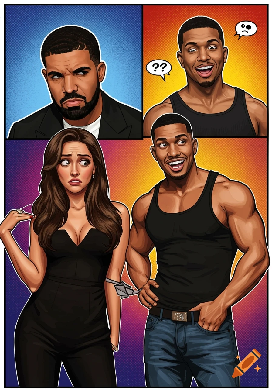 A comic-style meme in four panels: Drake looks disapproving, Michael B. Jordan looks surprised with question marks and a sad face emoji, and a woman looks worried while pulling off a ring as Michael B. Jordan smiles next to her.