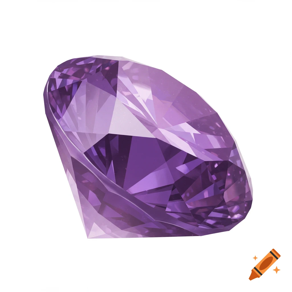 A brilliant purple faceted round diamond on a white background.