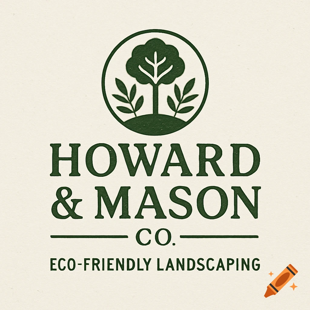 Green and cream logo with a stylized tree in a circle above 'Howard & Mason Co.' and 'Eco-Friendly Landscaping' text.