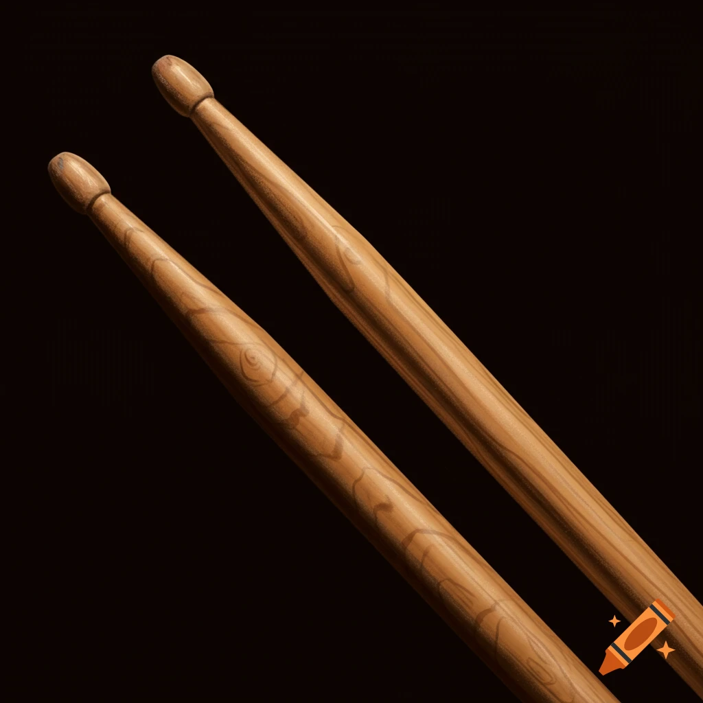 Two wooden drumsticks with visible wood grain details set against a solid black background.