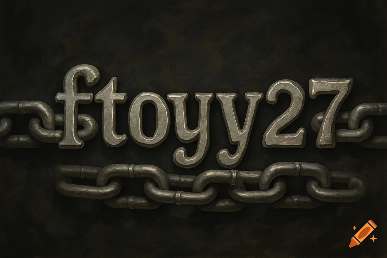 Metallic letters 'ftoyy27' appear on top of and interwoven with dark metal chains against a dark background.