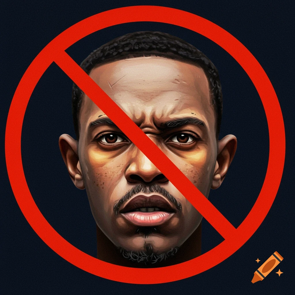 An illustrative portrait of a man with a serious expression, overlaid with a large red prohibition symbol.