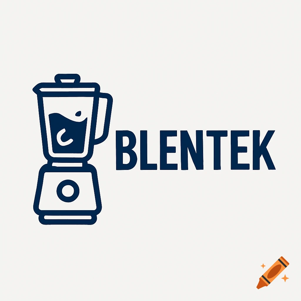 A clean, modern logo featuring a dark blue outlined blender icon with fluid inside, next to the bold, dark blue word "BLENTEK" on a light background.