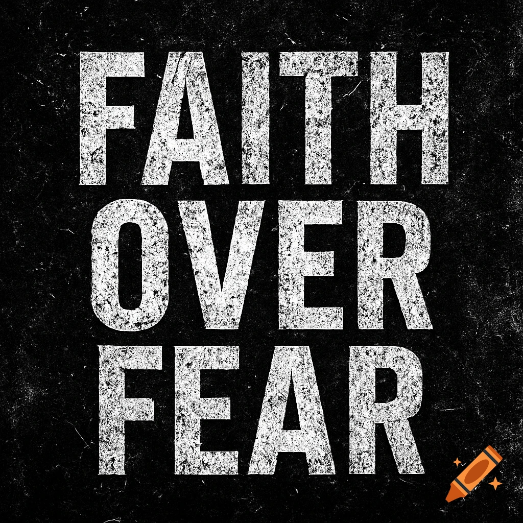 White distressed text 'Faith Over Fear' in all caps on a black grunge background.