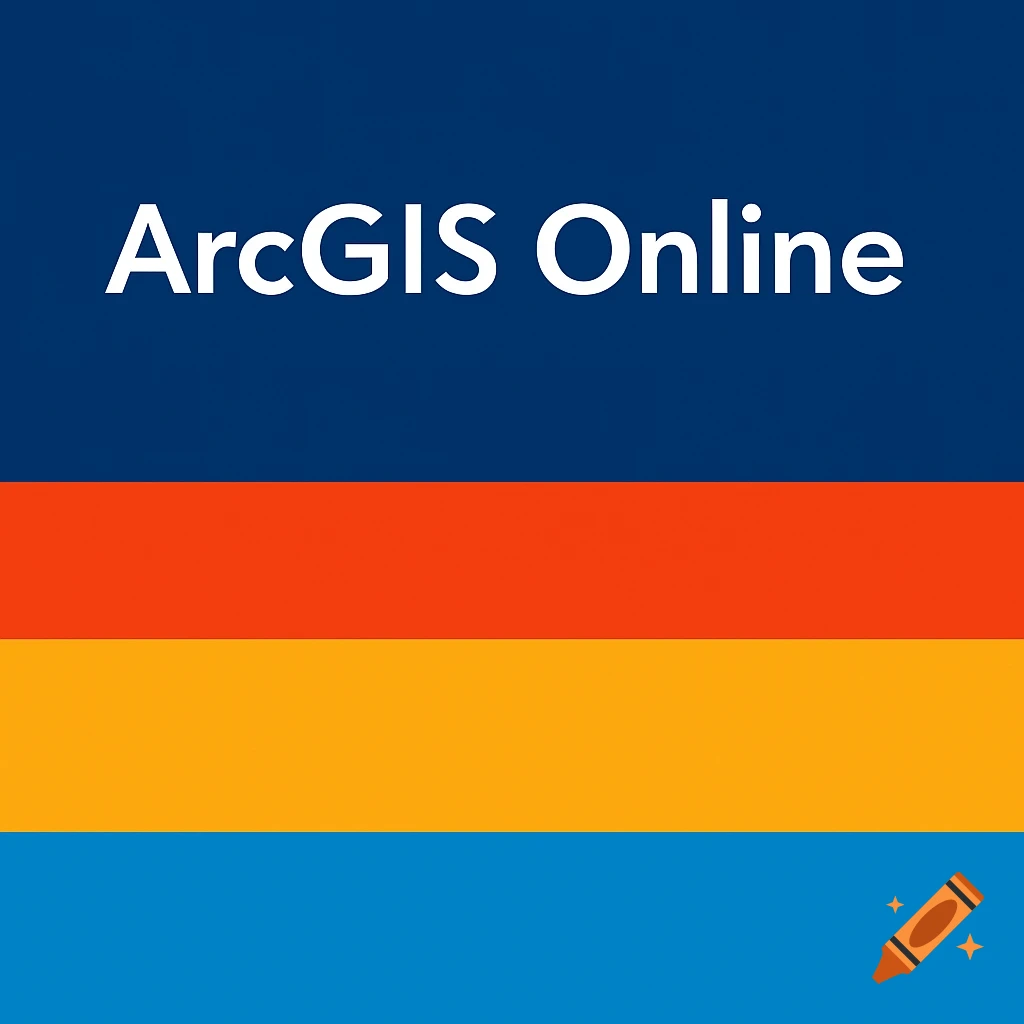 Logo for ArcGIS Online with horizontal stripes in blue, orange, yellow, and light blue.