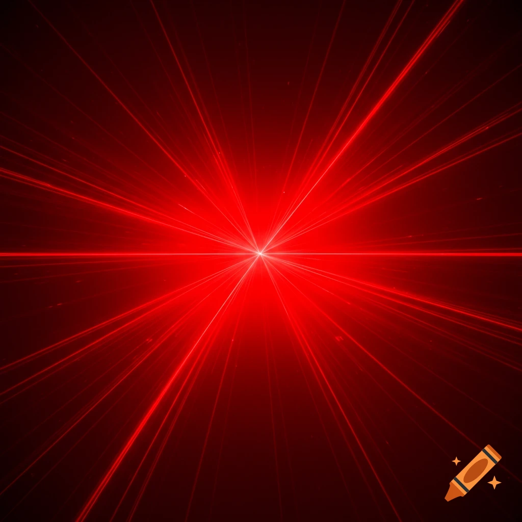 Bright red laser beams radiating from a central point on a dark background.