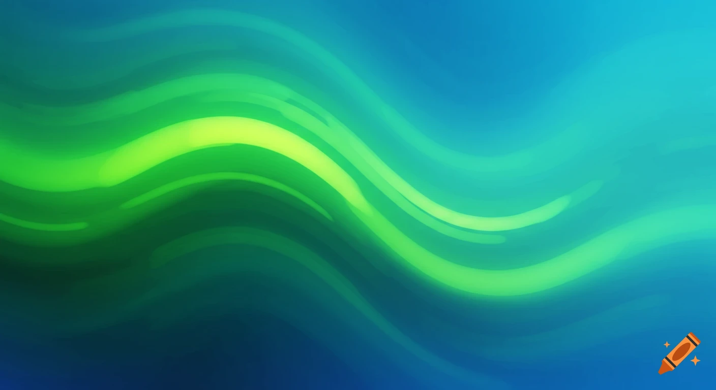 Abstract background with wavy lines of bright lime green fading into dark green and blue.