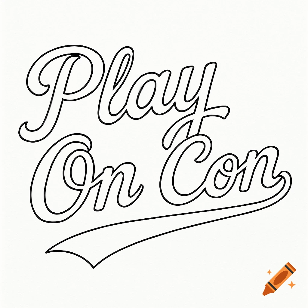 The words 'Play On Con' rendered in black outline, baseball-style script on a white background.