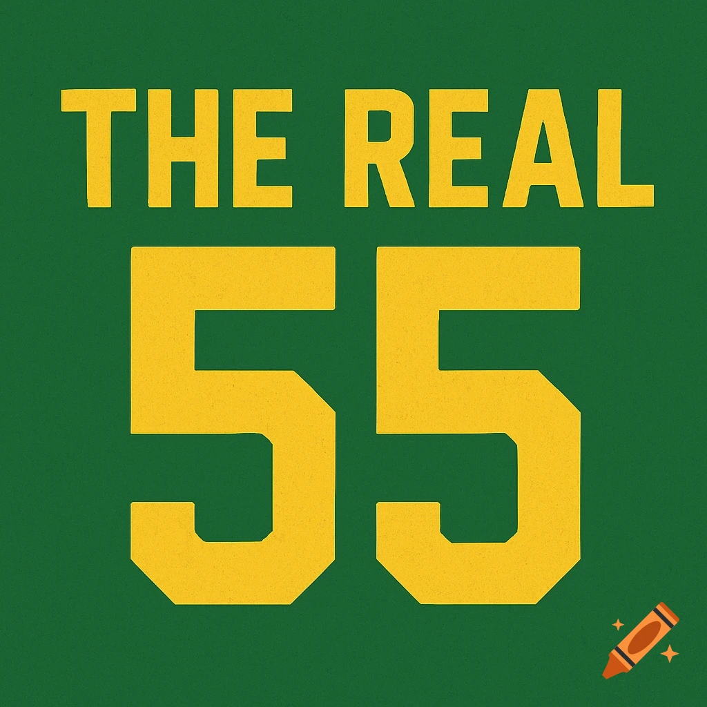 Yellow text 'THE REAL 55' on a green background.
