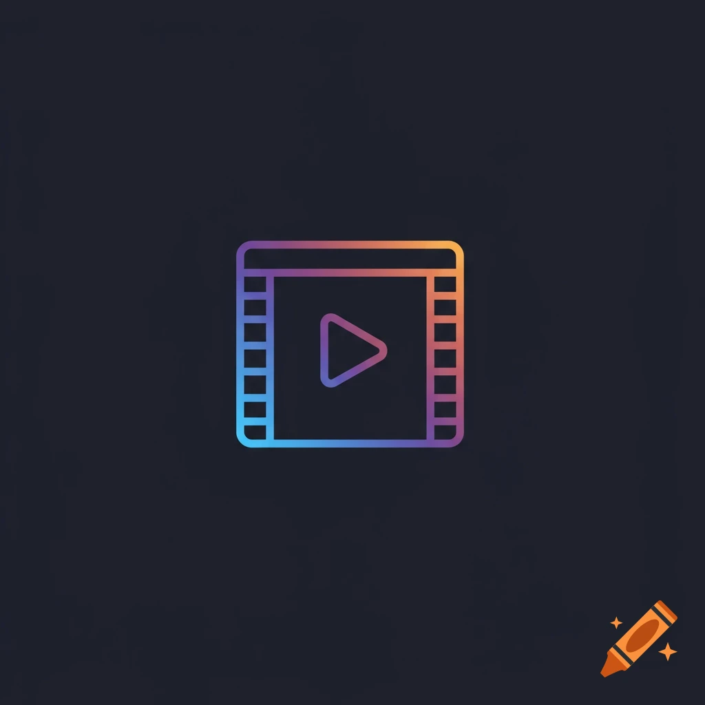 A gradient-colored outline icon of a film reel with a play button in the center.