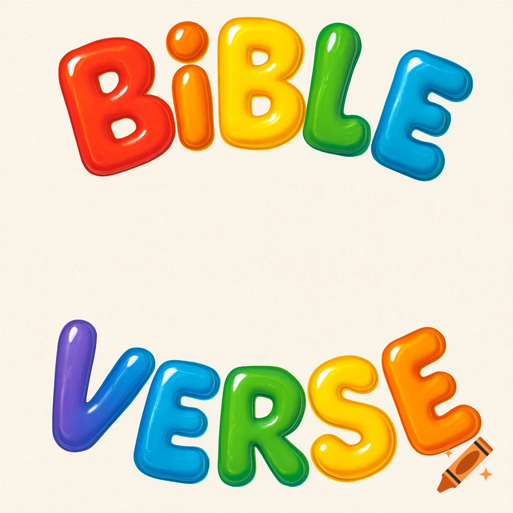 Colorful, glossy, bubbly text spelling 'BIBLE VERSE' against a light background.