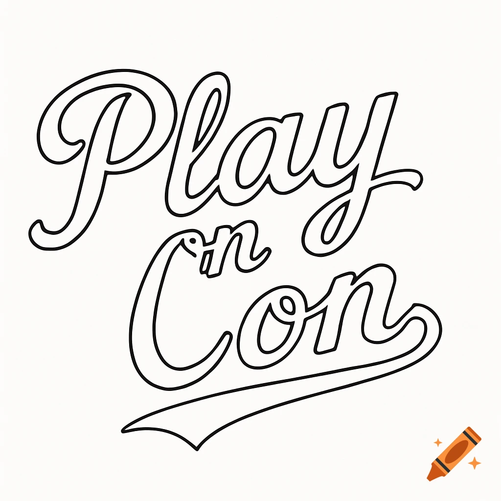 Black outline text spelling 'Play on Con' in a baseball script font on a white background.
