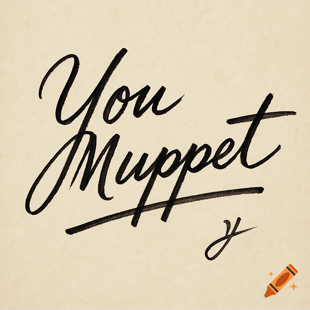 Black handwritten text 'You Muppet' on a light beige background.