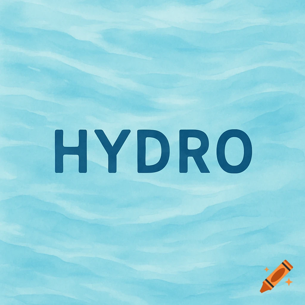 The word HYDRO in blue capital letters on a light blue background with wavy, water-like textures.