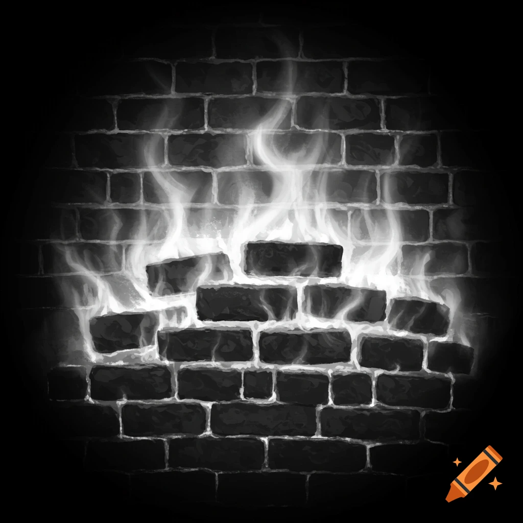Black and white illustration of a brick wall with white, steamy heat waves rising from it.