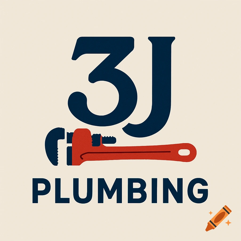 A business logo for '3J Plumbing' featuring the text '3J' above a red pipe wrench, and 'PLUMBING' below it.