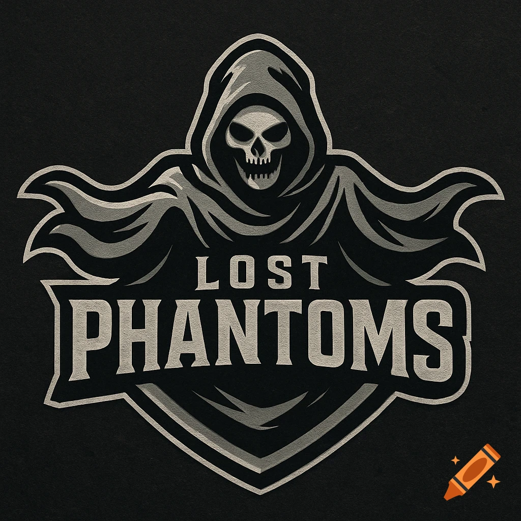 Logo with a stylized skull in a hooded robe over the words 'LOST PHANTOMS' in a graphic, monochromatic style.