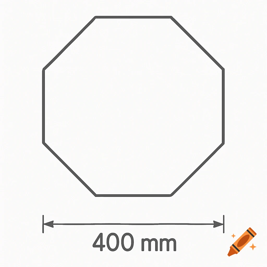 A black outline of an octagon with a measurement of 400 mm indicated below it.