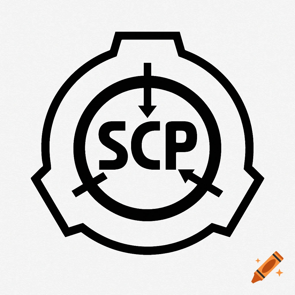 A black and white SCP Foundation logo, featuring the letters SCP within a circular emblem with arrows.