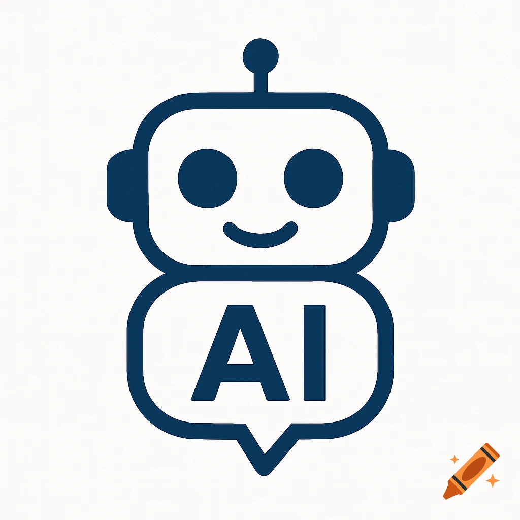 Blue robot icon with a smiling face and 'AI' in a speech bubble below its head.