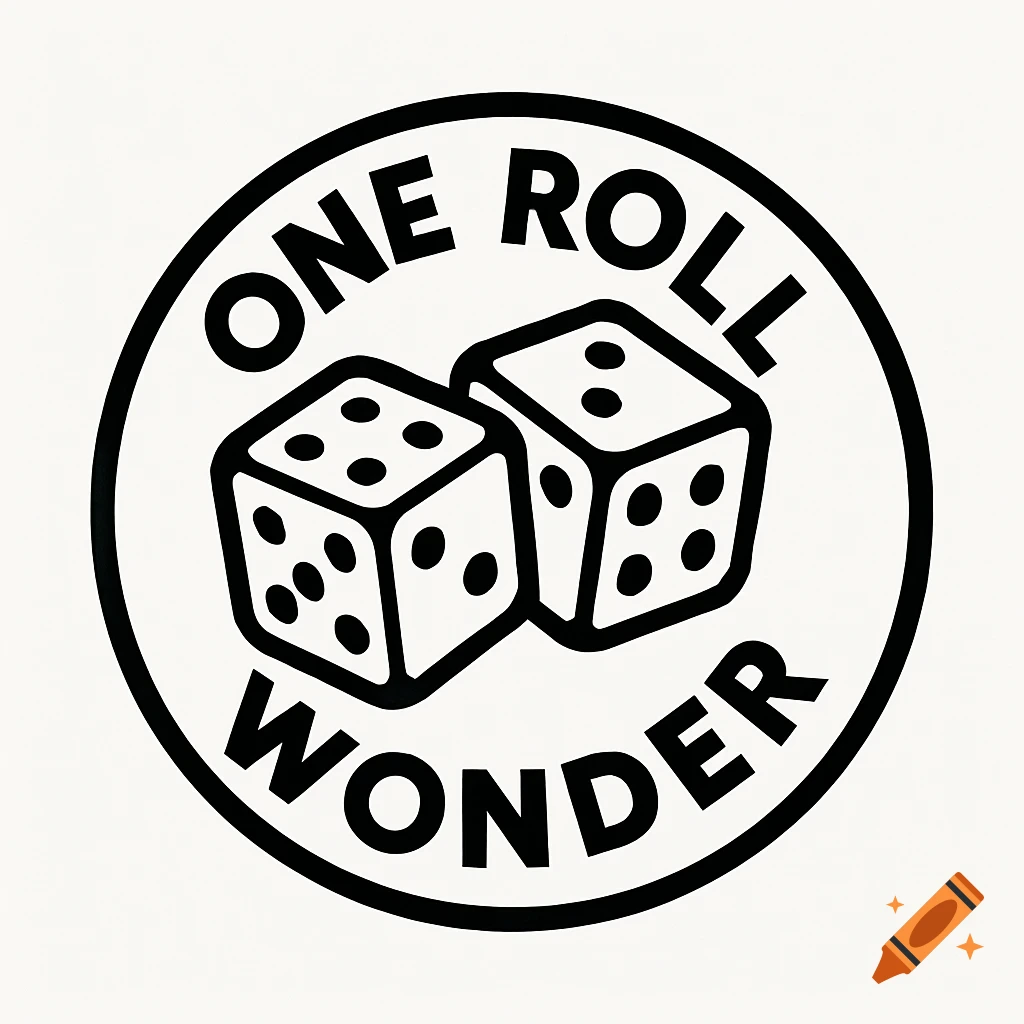 Black and white circular logo with two dice and the text 'ONE ROLL WONDER'.