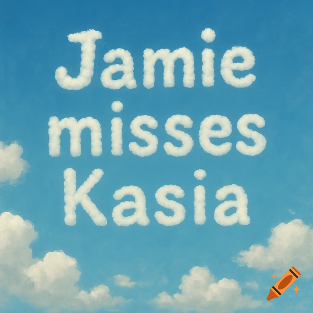 Clouds in a blue sky spelling out 'Jamie misses Kasia'.