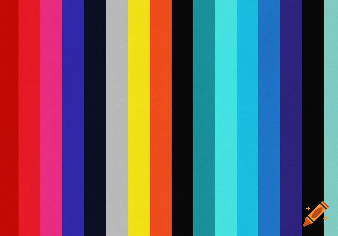 A pattern of vibrant vertical color bars in various shades, including red, pink, blue, black, gray, yellow, orange, teal, and light blue.