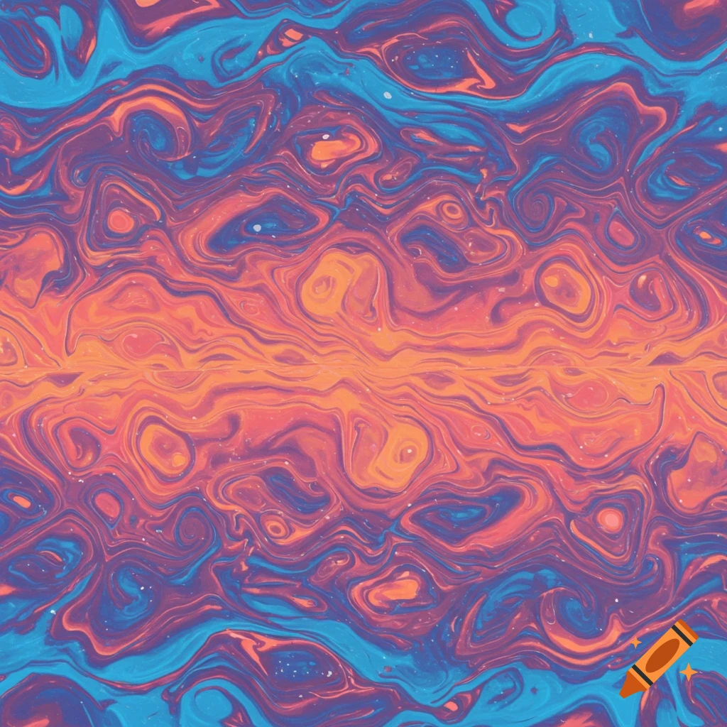 Vibrant, swirling abstract fluid pattern in shades of orange, blue, and purple.