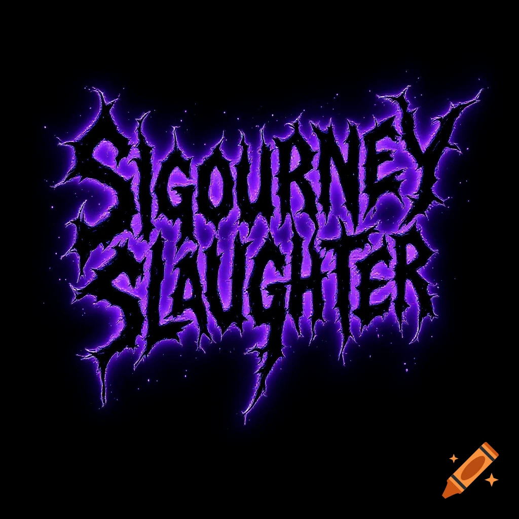 A death metal style logo with jagged, spiky black text outlined in neon purple glow, reading "Sigourney Slaughter" against a black background.