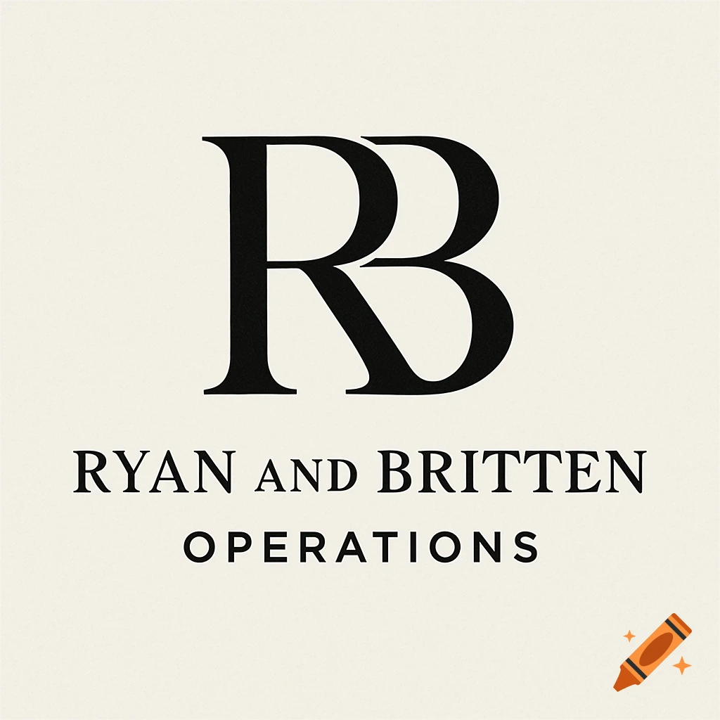 A black interlocking 'R' and 'B' monogram logo above the text 'Ryan and Britten Operations' on a cream background.