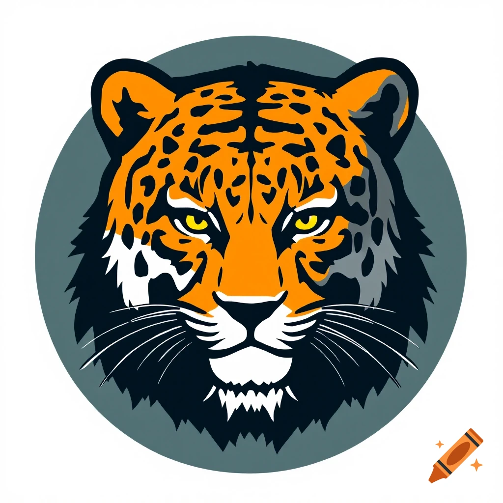 A stylized jaguar head logo with orange, black, and white fur and yellow eyes, set against a dark teal circle.