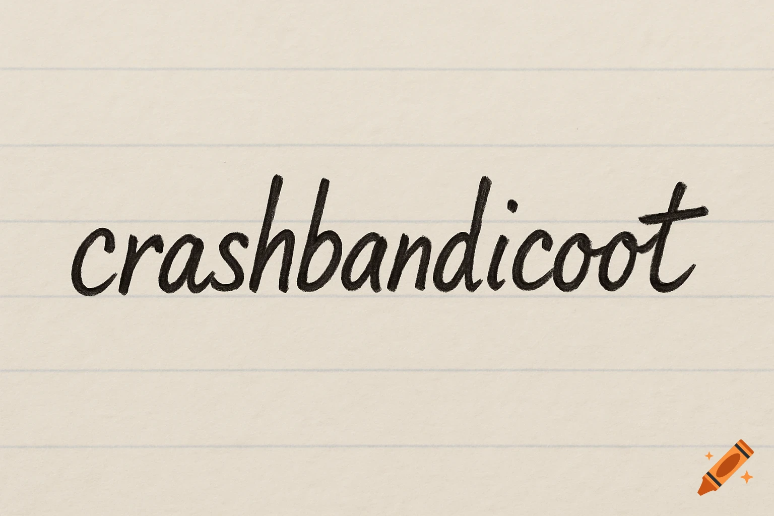 The word "crashbandicoot" written in black cursive script on lined paper.
