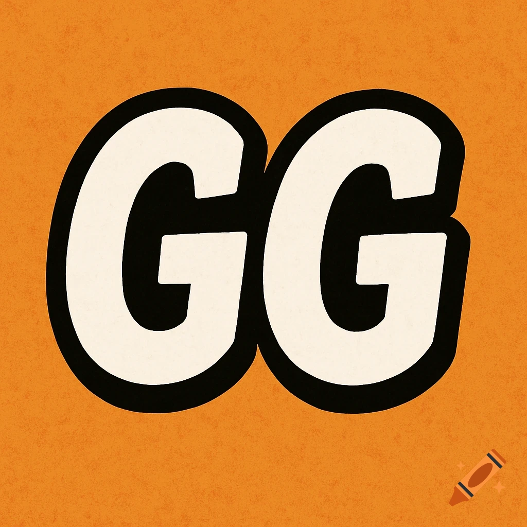 The letters GG in white with a black outline on an orange background.