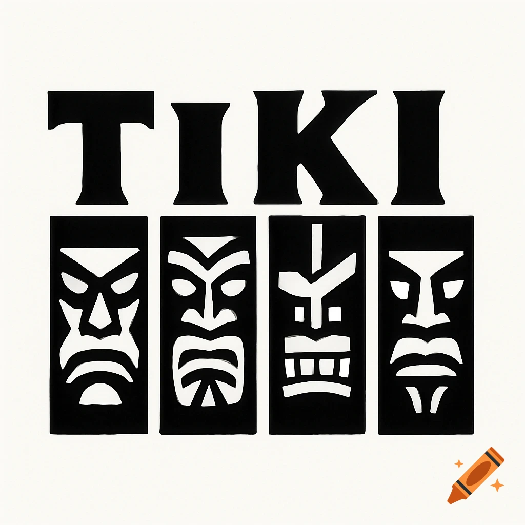 Black graphic logo featuring the word TIKI above four stylized tiki masks.