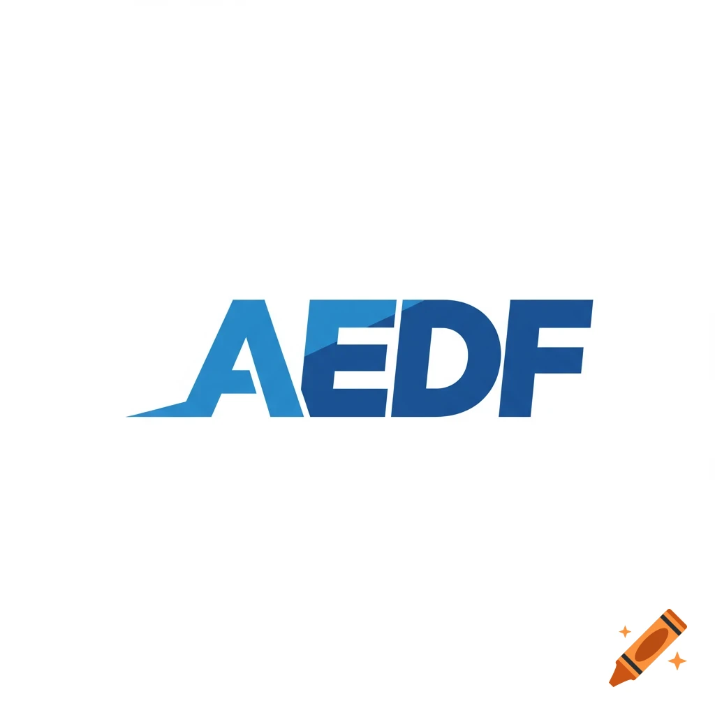 A blue, stylized text logo spelling 'AEDF' on a white background.