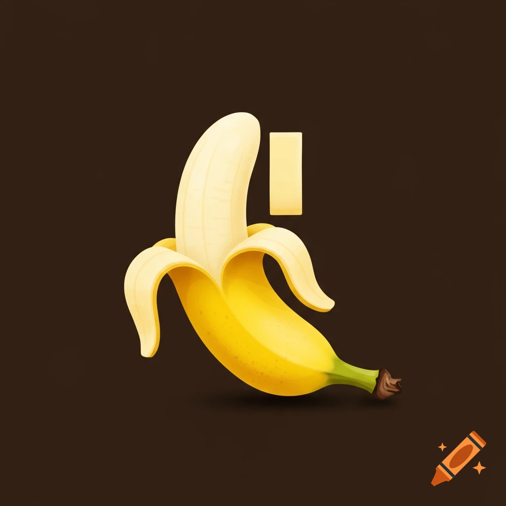 A partially peeled banana next to a single vertical bar of a pause symbol on a dark brown background.