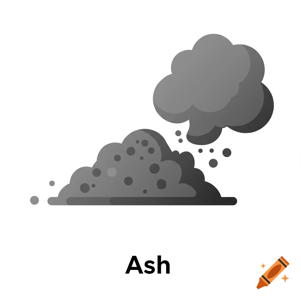 A flat design icon depicting a pile of gray ash with a cloud of smoke rising from it.