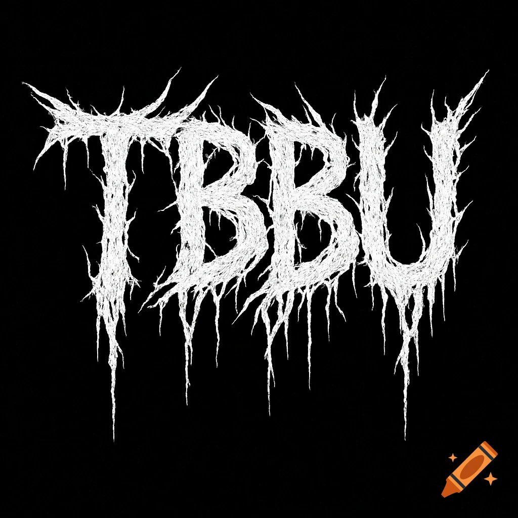 White distressed text spelling 'TBBU' in a grindcore style on a black background.