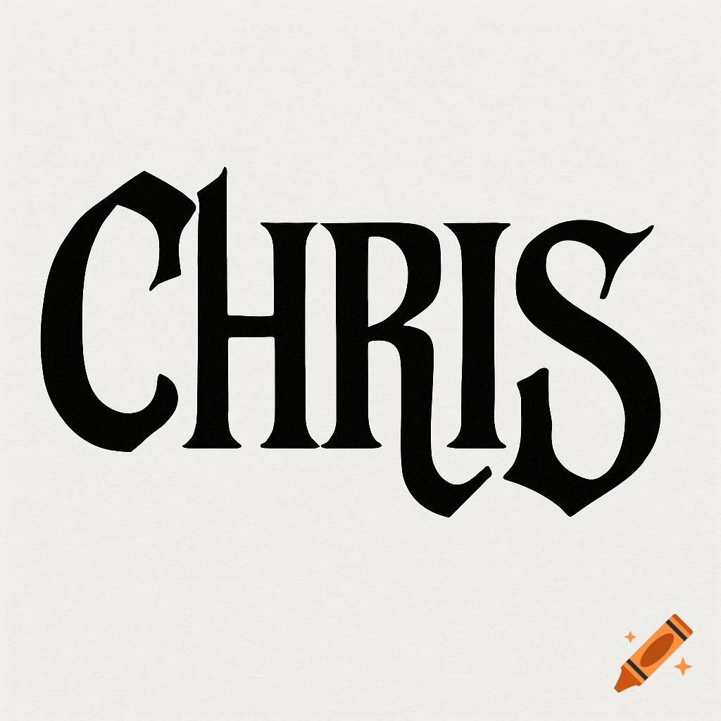 Black stylized ambigram of the name 'CHRIS' on a white background.